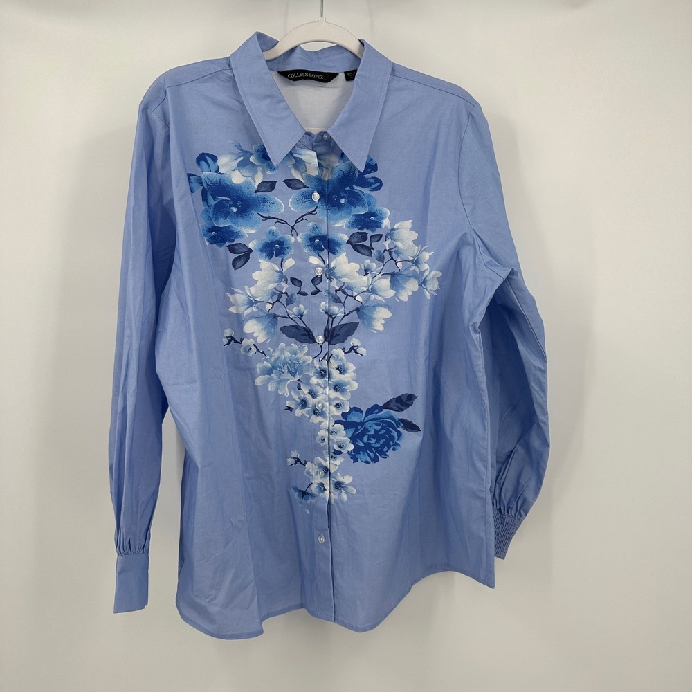 Womens Coastal Grandma Blue Floral Top Size XL Garden Party Shabby Chic Feminine